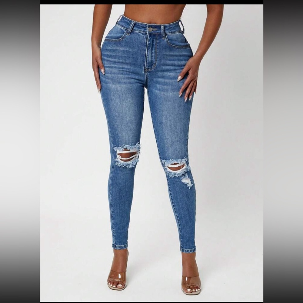 Shein Distressed High Waisted Skinny Jeans size 28